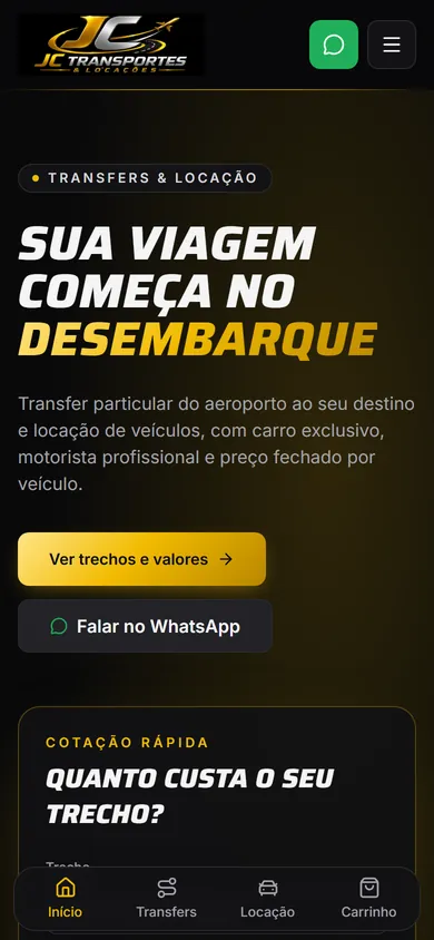 Site da JC Transportes no celular