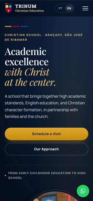 Site da Trinum Educação Cristã no celular