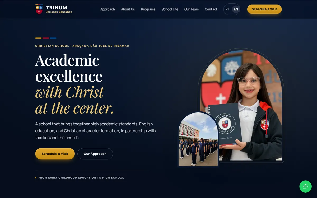 Site da Trinum Educação Cristã no computador